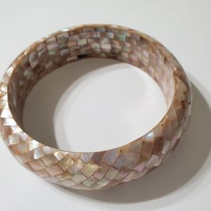 Vintage mother of pearl gold rose  mosaic  bangle